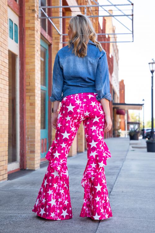 Pink Star Stretch Flares with Ruffle