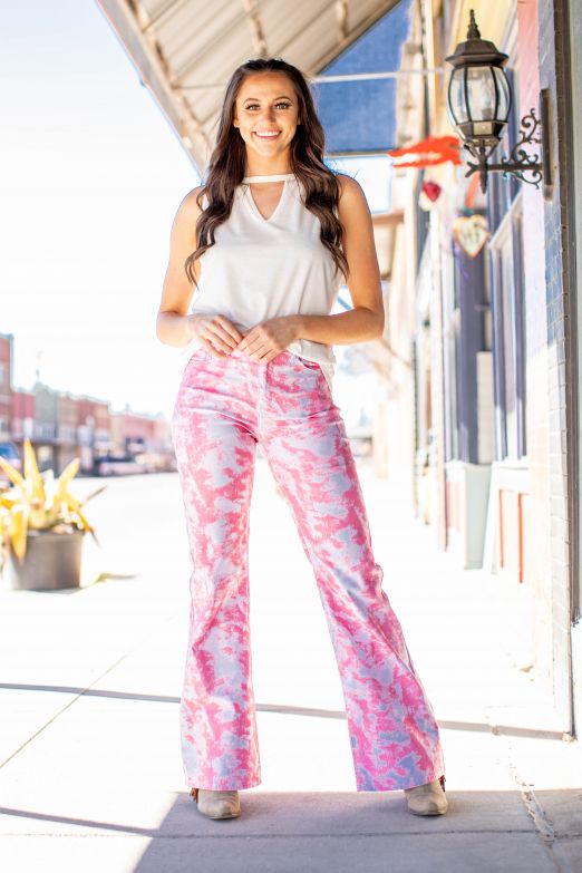 Pink Bleached High Rise Wide Leg Jeans