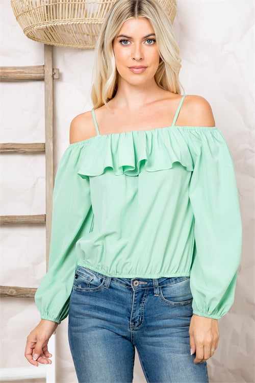 Mint Ruffle Top