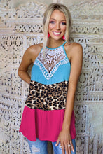 Load image into Gallery viewer, Lace Leopard Colorblock Tank Top
