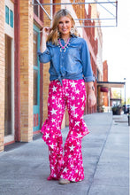 Load image into Gallery viewer, Pink Star Stretch Flares with Ruffle
